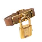 エルメス ケリーウォッチ KE1.201 GP ゴールド 腕時計 型押し レザー ブラウン レディース HERMES  【中古】