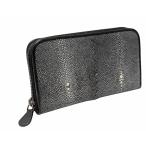 ショッピングヴェネタ ボッテガヴェネタ 長財布 ガルーシャ レザー ラウンドファスナー ブラック スティングレイ エイ革 メンズ 黒 【中古】