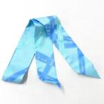 エルメス スカーフ 美品 ツイリー ライトブルー×ブルー リボンスカーフ/ボルデュックリボン柄  値下げ 20240503