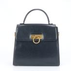 美品 サルヴァトーレフェラガモ ガンチーニ レザー ハンドバッグ トップハンドル トート ネイビー E210536 レディース RUE CO12-7