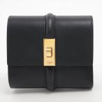 美品 セリーヌ スモール トリフォールド ウォレット 16 レザー 三つ折り 財布 本革 ブラック 黒 レディース MMM CK50-6