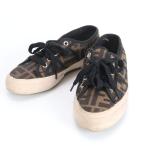 美品 フェンディ ズッカ ローカット スニーカー 36 23.5cm レースアップ 靴 シューズ ブラウン 茶色 レディース RWM DO2-5