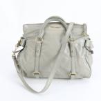 美品 ミュウミュウ サイド リボン レザー 2WAY ショルダーバッグ 斜め掛け ハンド トート 本革 グレー レディース RWM DQ34-2