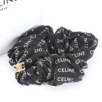 極美品 セリーヌ レイユール ロゴ シュシュ トリオンフ シルク 100％ ヘアゴム ブラック ヘアアクセサリー レディース EUM DP36-10