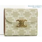 美品 セリーヌ CELINE トリオンフ スモールフラップウォレット 三つ折り財布 コンパクト財布 グレージュ 10D782FID.02GR