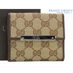 未使用 グッチ GUCCI メタルバー GGキャンバス Wホック財布 二つ折り財布 コンパクト財布 ベージュ 112716