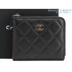 新古品 シャネル マトラッセ ココマーク キャビアスキン スモールウォレット コンパクト財布 コインケース カードケース L字ファスナー ブラック AP3999