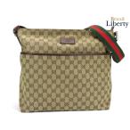 прекрасный товар Gucci GUCCI GG парусина Sherry линия наклонный .. сумка на плечо сумка "почтальонка" бежевый темно-коричневый Sherry цвет кожа 189751