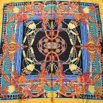 ショッピングスカーフ グッチ スカーフ レディース タッセルデザイン 大判 ショール シルク100％ ブラック ゴールド GUCCI 中古