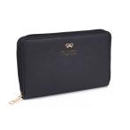 ショッピング通帳ケース 通帳ケース  通帳 収納 蛇腹式 大容量 ラウンドファスナー ケース カード入れ お札入れ リボンチャーム リボン 可愛い おしゃれ 送料無料 ブラック