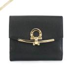 フェラガモ Ferragamo レディース 二つ折り財布 ガンチーニ レザー ブラック 22 C877 0673998