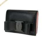 フェラガモ Ferragamo レディース 二つ折り財布 ヴァラリボン レザー ブラック×ピンク 22 D515 0705285