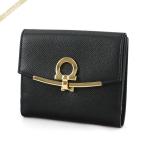 フェラガモ 二つ折り財布 Ferragamo レディース ガンチーニ レザー ブラック 22 C877 0673998◇