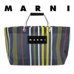 マルニフラワーカフェ トートバッグ ストライプ ミニサイズ メッシュ ダークブルー 軽量 バッグ MARNI FLOWER CAFE かごバッグ