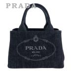 プラダ バッグ PRADA トートバッグ カナパ ショルダーバッグ デニムブラック 鞄 カバン コットン ハンドバッグ 自立 ベルト ロゴ プリント 1BG439