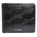 ショッピングモノグラム バレンシアガ　メンズ　エンボス　モノグラム　2つ折り　財布　レザー　黒