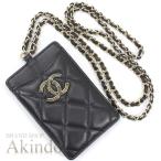 [ как новый ] Chanel цепь футляр для карточек карта держатель ремешок на шею имеется овчина чёрный черный здесь Mark A01745