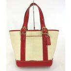 COACH・コーチ ストローバッグ ハンドバッグ かご／カゴバッグ 8909 レッド かわいい おしゃれ 春夏物 レディース ブランド 特価品 中古 12-A018