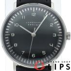 ユンハンス マックスビル ハンドワインド ウォッチ 34mm 027/3702.02 箱 保証書 SS/革 メンズ時計 ブラック