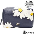 セール コーチCOACHコスメポーチ コスメティックポーチ 化粧ポーチ フローラルプリン レザー 革 本革 花柄 ブランド 大容量 高級 ポーチ シンプル おしゃれ 黒