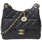 シャネル マトラッセ チェーン ショルダーバッグ ホーボーバッグ ブラック AS3690 レディース キャビアスキン CHANEL 中古