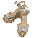 ショッピングウエッジソール クリスチャンルブタン スタッズ ウエッジソール サンダル シルバー レディース レザー 35(22cm位) Christian Louboutin 中古