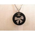 CHANEL Chanel CC Logo нержавеющая сталь лента узор колье серебряный × чёрный 