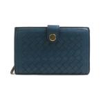 ボッテガヴェネタ BOTTEGAVENETA 二つ折り財布 イントレチャート レザー グリーン系ブルー