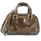 ロエベ LOEWE 斜め掛けショルダーバッグ ミニハンドバッグ アナグラム エナメル ブラウン
