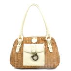 サルヴァトーレフェラガモ Salvatore Ferragamo ショルダーバッグ ガンチーニ ストロー/レザー ブラウン/オフホワイト