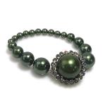 ミュウミュウ MIUMIU ブレスレット フェイクパール/メタル ダークグリーン/シルバー