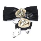 ミュウミュウ MIUMIU ブローチ 2点セット サテン/ビジュー ブラック×ベージュ