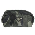 プラダ PRADA ポーチ ナイロン カーキ×ブラック