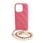 Chanel CHANEL смартфон кейс iPhone 14 Pro кейс кожа / поддельный жемчуг розовый 