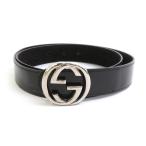 グッチ GUCCI ベルト インターロッキングG レザー/メタル ブラック/シルバー