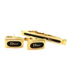 クリスチャンディオール Christian Dior カフスボタン ネクタイピン 2点セット 金属素材 ゴールドxブラック 定番人気