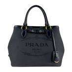 プラダ PRADA ハンドバッグ ショルダーバッグ ジャガード ロゴ キャンバス/レザー ブラック