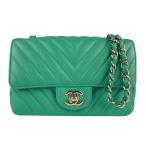シャネル CHANEL ショルダーバッグ Vステッチ レザー グリーン