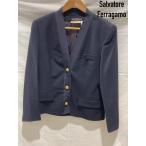 サルヴァトーレフェラガモ 136180843 ノーカラージャケット MADE IN ITALY ウール 金ボタン 紺 ネイビー 40 50152261 50152261