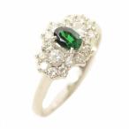 827 Pt900リング　天然ガーネット　グリーングロッシュラーガーネット　0.51ct　ダイヤ　D0.61　鑑別シール付 レディース 送料無料