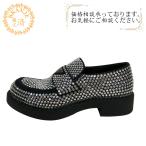 PRADA プラダ 25 チョコレート 三角プレート クリスタル ローファー ブラック メンズ