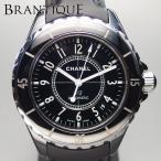 シャネル J12 AUTOMATIC 38mm H0683 ブラック セラミックxレザー 自動巻 メンズ 腕時計 明細票・リペアケース付