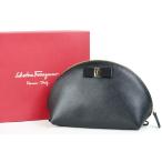 【新品同様・未使用】Ferragamo フェラガモ ヴァラ リボン サフィアーノレザー ポーチ 小物入れ ブラック【GC9】