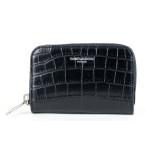 【新品同様・未使用】SAINT LAURENT サンローラン クロコ型押し コンパクト 財布 カード入れ コインケース ブラック【HZ2】
