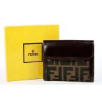 【新品同様・未使用】FENDI フェンディ ズッカ 二つ折り財布 ブランドウォレット 小物 ブラウン系【KM10】