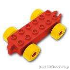 レゴ デュプロ パーツ ばら売り #11248c01 カーベース 2 x 6  - イエローホイール ヒンジ付き タイプ2：レッド | LEGOの部品
