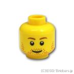 レゴ 頭 パーツ ばら売り #3626b ミニフィグ デュアルヘッド - 茶色の無精ひげの笑顔と困り顔：イエロー | LEGOの部品 ミニフィギュア 顔