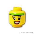 レゴ 頭 パーツ ばら売り #3626b ミニフィグ ヘッド - ライムヘアバンドと赤いリップ：イエロー | LEGOの部品 ミニフィギュア 顔
