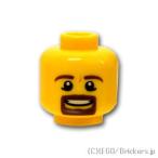 レゴ 頭 パーツ ばら売り #3626c ミニフィグ ヘッド - ブラウンの口髭と眉毛の笑顔：イエロー | LEGOの部品 ミニフィギュア 顔