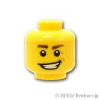 レゴ 頭 パーツ ばら売り #3626c ミニフィグ ヘッド - ダークブラウン眉毛のニヤリ顔 ： イエロー | LEGOの部品 ミニフィギュア 顔